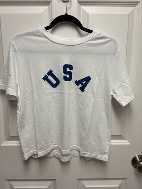 Sunday Somewhere White Tee with Navy 'USA' Graphic